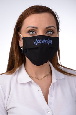 Rúško antibakteriálne na tvár-BORT,dvojvrstvové-1vrstva(100%bavlna), 1vrstva (100%polyester s iónmi striebra) s ozdobným ornamentom - výšivka (svetlo modré) 090 - VYROBENÉ NA SLOVENSKU