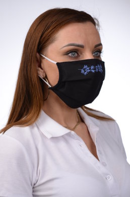 Rúško antibakteriálne na tvár-BORT,dvojvrstvové-1vrstva(100%bavlna), 1vrstva (100%polyester s iónmi striebra) s ozdobným ornamentom - výšivka (svetlo modré) 090 - VYROBENÉ NA SLOVENSKU