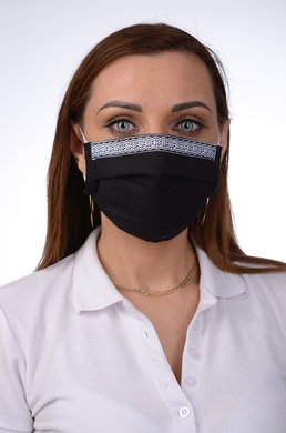 Antibakteriálne ozdobné bavlnené rúško BORT, dvojvrstvové-1vrstva(100%bavlna), 1vrstva (100%polyester s iónmi striebra) motív čipka (čierne) 086 - VYROBENÉ NA SLOVENSKU