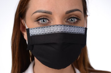 Antibakteriálne ozdobné bavlnené rúško BORT, dvojvrstvové-1vrstva(100%bavlna), 1vrstva (100%polyester s iónmi striebra) motív čipka (čierne) 086 - VYROBENÉ NA SLOVENSKU