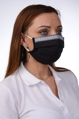 Antibakteriálne ozdobné bavlnené rúško BORT, dvojvrstvové-1vrstva(100%bavlna), 1vrstva (100%polyester s iónmi striebra) motív čipka (čierne) 086 - VYROBENÉ NA SLOVENSKU