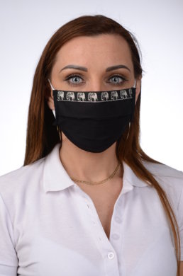 Antibakteriálne ozdobné bavlnené rúško BORT, dvojvrstvové-1vrstva(100%bavlna), 1vrstva (100%polyester s iónmi striebra) motív slony (čierne) 088 - VYROBENÉ NA SLOVENSKU