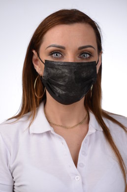 Jednorázové trojvrstvové certifikované rúško na tvár s gumičkou - čierne