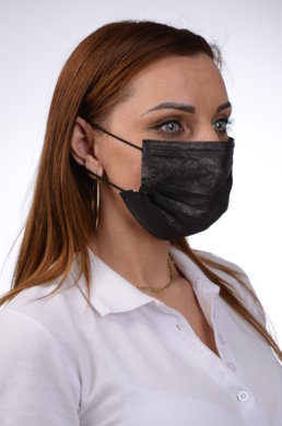Jednorázové trojvrstvové certifikované rúško na tvár s gumičkou - čierne