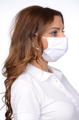 Rúško antibakteriálne na tvár biele -BORT,dvojvrstvové-1vrstva(100%bavlna), 1vrstva (100%polyester s iónmi striebra) s výšivkou - srdce (modré) 092 - VYROBENÉ NA SLOVENSKU