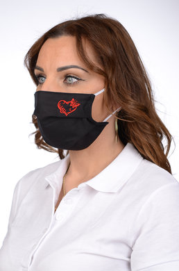 Rúško antibakteriálne na tvár čierne -BORT,dvojvrstvové-1vrstva(100%bavlna), 1vrstva (100%polyester s iónmi striebra) s výšivkou-srdce (červené) 096 - VYROBENÉ NA SLOVENSKU
