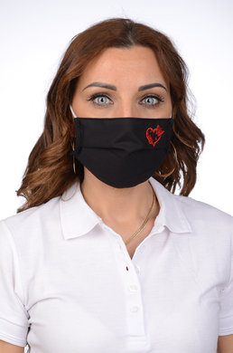 Rúško antibakteriálne na tvár čierne -BORT,dvojvrstvové-1vrstva(100%bavlna), 1vrstva (100%polyester s iónmi striebra) s výšivkou-srdce (červené) 096 - VYROBENÉ NA SLOVENSKU