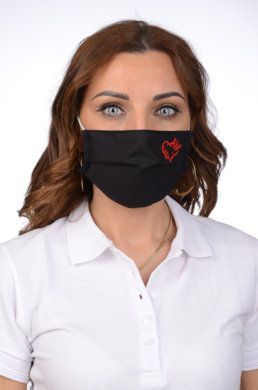 Rúško antibakteriálne s iónmi striebra B03- BORTEX slovenský výrobok, dvojvrstvové-1.vrstva(100%bavlna), 2.vrstva (100%polyester s iónmi striebra)  s výšivkou - srdce (červené) 096