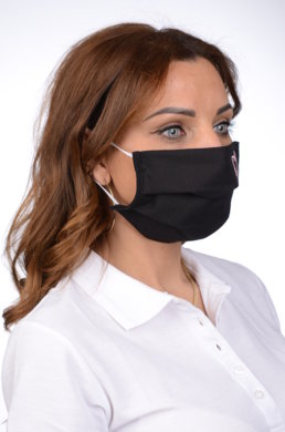 Rúško antibakteriálne na tvár čierne -BORT,dvojvrstvové-1vrstva(100%bavlna), 1vrstva (100%polyester s iónmi striebra) s výšivkou - srdce (ružové) 097 - VYROBENÉ NA SLOVENSKU