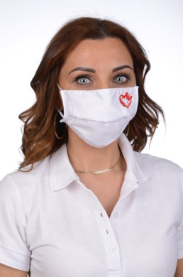 Rúško antibakteriálne na tvár biele-BORT,dvojvrstvové-1vrstva(100%bavlna), 1vrstva (100%polyester s iónmi striebra) s výšivkou - srdce (červené) 091 - VYROBENÉ NA SLOVENSKU