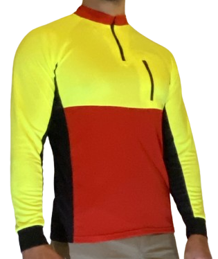 Tričko MATEJ - funkčné - neónová žltá/červená - dlhý rukáv VYROBENÉ NA SLOVENSKU