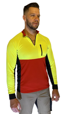 Tričko MATEJ - funkčné - neónová žltá/červená - dlhý rukáv VYROBENÉ NA SLOVENSKU
