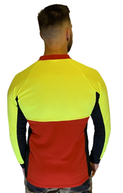 Tričko MATEJ - funkčné - neónová žltá/červená - dlhý rukáv VYROBENÉ NA SLOVENSKU