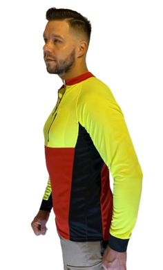 Tričko MATEJ - funkčné - neónová žltá/červená - dlhý rukáv VYROBENÉ NA SLOVENSKU