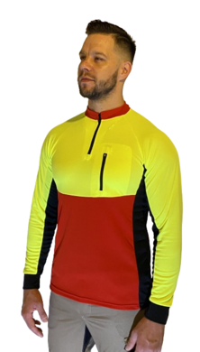 Tričko MATEJ - funkčné - neónová žltá/červená - dlhý rukáv VYROBENÉ NA SLOVENSKU