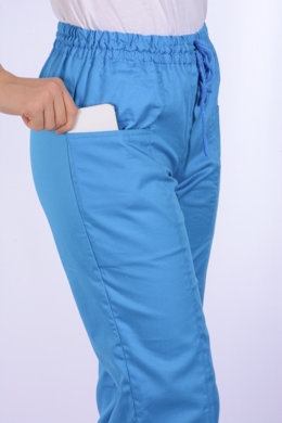 Nohavice MIRA na pevný pás - všitá guma - tyrkysové - VYROBENÉ NA SLOVENSKU