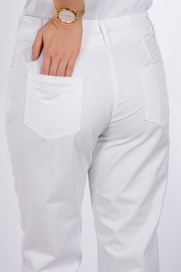 Nohavice MIRA na pevný pás - všitá guma - biele -  VYROBENÉ NA SLOVENSKU