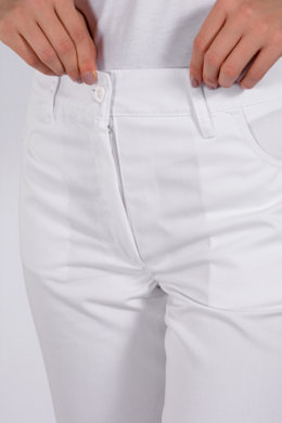 Nohavice MIRA na pevný pás - všitá guma - biele -  VYROBENÉ NA SLOVENSKU