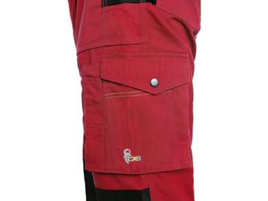 Nohavice pánske na pevný pás  CXS STRETCH - červeno-čierne