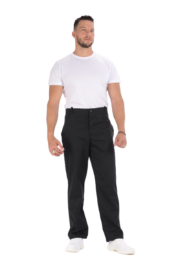 Nohavice na pevný pás - pánske -  čierne (zmesový materiál) VYROBENÉ NA SLOVENSKU
