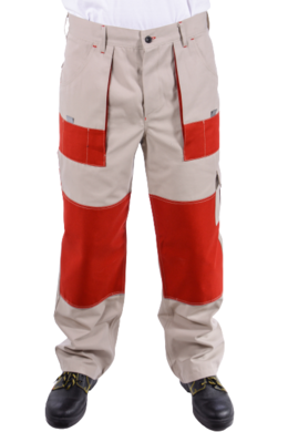Nohavice pracovné MAJSTER pánske (zmesovka-65% PES a 35% Ba-výška 182) béžovo - červené - VYROBENÉ NA SLOVENSKU