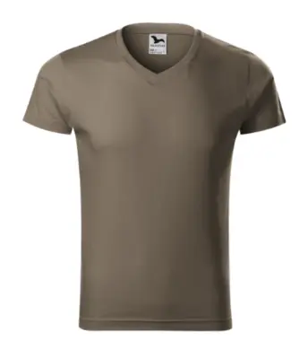 Tričko pánske - MALFINI - Slim Fit V-neck -  army