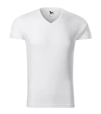 Tričko pánske - MALFINI - Slim Fit V-neck - biele