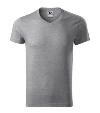Tričko pánske - MALFINI - Slim Fit V-neck -  tmavosivý melír