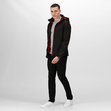 Pánska softshellová bunda s kapucňou Venturer 3-Layer - čierna + červená