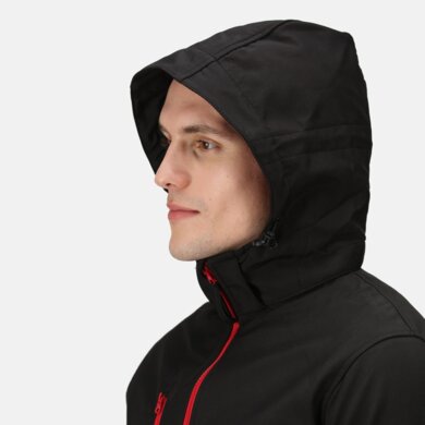 Pánska softshellová bunda s kapucňou Venturer 3-Layer - čierna + červená