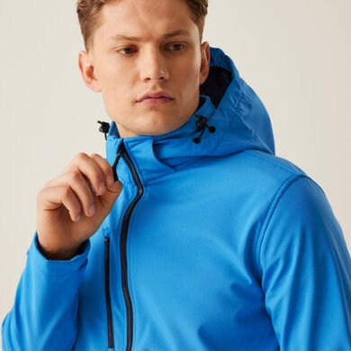 Pánska softshellová bunda s kapucňou Venturer 3-Layer - francúzska modrá + navy