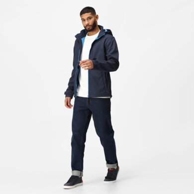 Pánska softshellová bunda s kapucňou Venturer 3-Layer - navy + francúzska modrá