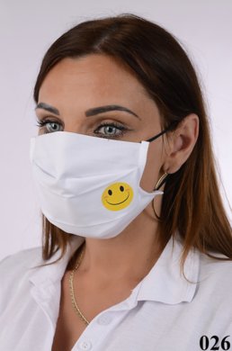 Slovenské rúško bavlnené B03-BORT.slovenský výrobok (dvojvrstvové-100% bavlna) s potlačou smajlík v bielej farbe 026