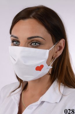 Rúško bavlnené na tvár B03-BORT (dvojvrstvové-100% bavlna) s potlačou  - srdce 028 - VYROBENÉ NA SLOVENSKU
