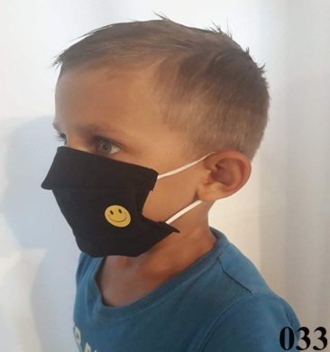 Rúško bavlnené na tvár-BORT (dvojvrstvové-100% bavlna) detské rúško s potlačou smajlík 033 - VYROBENÉ NA SLOVENSKU