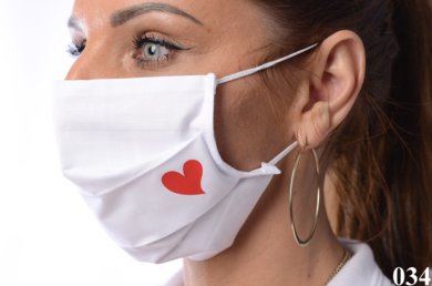 Rúško bavlnené na tvár-BORT (dvojvrstvové-100% bavlna)- s potlačou tvarovaného srdca 034 - VYROBENÉ NA SLOVENSKU