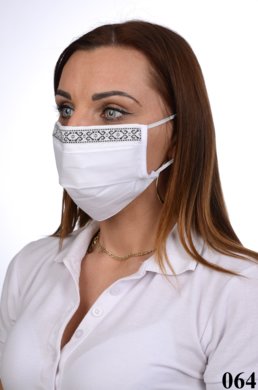 Ochranné bavlnené rúško na tvár  B03-BORT.slovenský výrobok (dvojvrstvové-100% bavlna) - ozdobné rúško ľudový motív (biele) 064