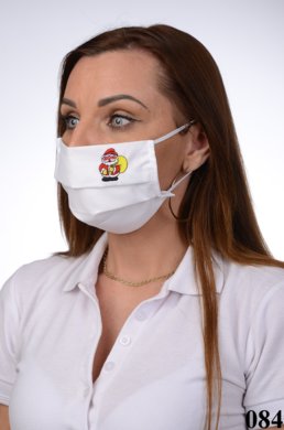 Bavlnené rúško na tvár B03-BORT (dvojvrstvové-100% bavlna) s výšivkou - motív Mikuláš (biele) 084 - VYROBENÉ NA SLOVENSKU