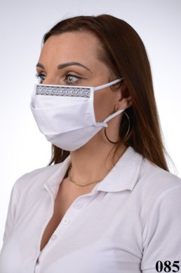 Ochranné bavlnené rúško na tvár  B03-BORT.slovenský výrobok (dvojvrstvové-100% bavlna) - ozdobné rúško motív čipka (biele) 085