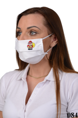 Bavlnené rúško na tvár B03-BORT (dvojvrstvové-100% bavlna)s výšivkou motív Mikuláš (biele) 084 - VYROBENÉ NA SLOVENSKU