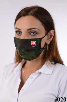 Slovenské rúško antibakteriálne s iónmi striebra B03- BORTEX, slovenský výrobok, dvojvrstvové-1.vrstva(100%bavlna), 2.vrstva (100%polyester s iónmi striebra)maskáčové s výšivkou slovenský znak 020