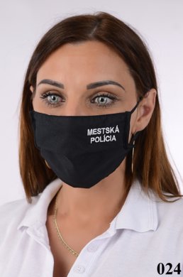 Rúško antibakteriálne na tvár-BORT,dvojvrstvové-1vrstva(100%bavlna), 1vrstva (100%polyester s iónmi striebra)s mestskou políciou-výšivka 024 - VYROBENÉ NA SLOVENSKU