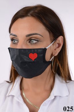 Rúško antibakteriálne s iónmi striebra B03- BORTEX, slovenský výrobok, dvojvrstvové-1.vrstva(100%bavlna), 2.vrstva (100%polyester s iónmi striebra) s výšivkou srdce v čiernej farbe 025