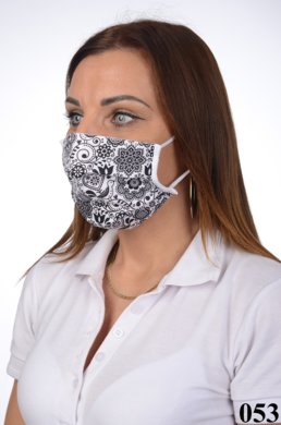 Rúško antibakteriálne na tvár-BORT, dvojvrstvové-1vrstva(100%bavlna), 1vrstva (100%polyester s iónmi striebra) ľudový motív (s bielym podkladom) 053 - VYROBENÉ NA SLOVENSKU