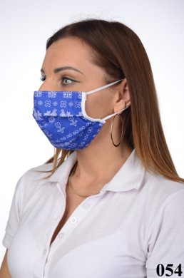 Rúško antibakteriálne na tvár-BORT, dvojvrstvové-1vrstva(100%bavlna), 1vrstva (100%polyester s iónmi striebra) ľudový motív (so sv.modrým podkladom) 054 - VYROBENÉ NA SLOVENSKU