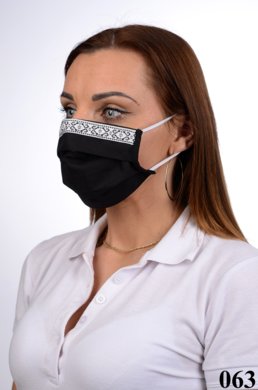 Antibakteriálne ozdobné bavlnené rúško BORT, dvojvrstvové-1vrstva(100%bavlna), 1vrstva (100%polyester s iónmi striebra)  ľudový motív (čierne) 063 - VYROBENÉ NA SLOVENSKU