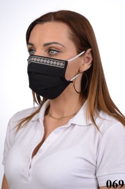 Slovenské antibakteriálne rúško s iónmi striebra B03- BORTEX, slovenský výrobok, dvojvrstvové-1.vrstva(100%bavlna), 2.vrstva (100%polyester s iónmi striebra)-ozdobné rúško motív kvietky (čierne) 069