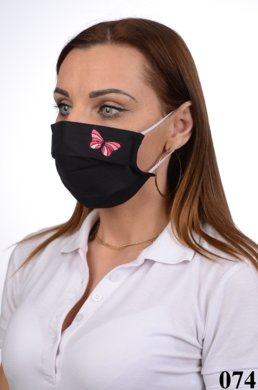 Slovenské rúško so striebrom B03- BORTEX,  slovenský výrobok, dvojvrstvové-1.vrstva(100%bavlna), 2.vrstva (100%polyester s iónmi striebra) - výšivka motýľ (čierne) 074