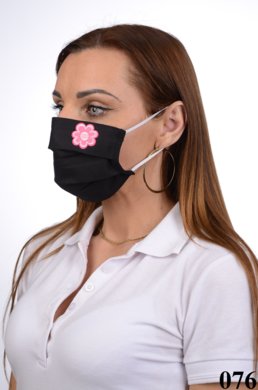 Antibakteriálne rúško s iónmi striebra B03- BORTEX, slovenský výrobok, dvojvrstvové-1.vrstva(100%bavlna), 2.vrstva (100%polyester s iónmi striebra) - motív kvet (čierne) 076