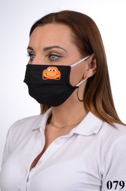 Antibakteriálne rúško so striebrom B03- BORTEX,  slovenský výrobok, dvojvrstvové-1.vrstva(100%bavlna), 2.vrstva (100%polyester s iónmi striebra) - motív autíčko (čierne) 079